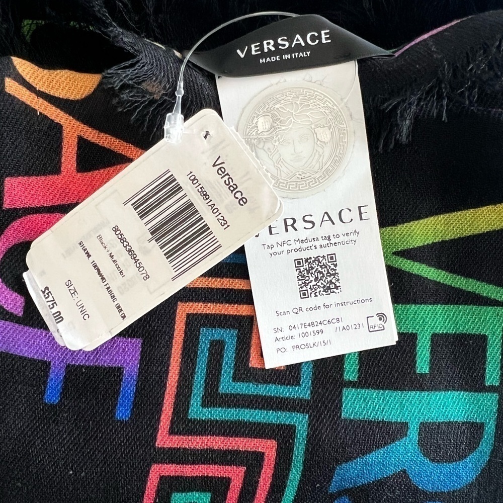 VERSACE Neon Greca Wool Scarf - Picture 6 of 10
